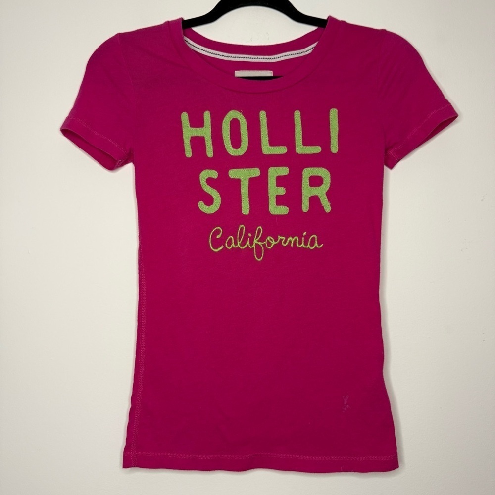 VTG HOLLISTER 90s Y2K Hot Pink and Neon Green Graphic Babydoll Long Tee Tshirt